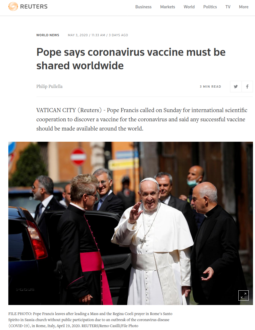 Pope Francis pushed for worldwide usage of vaccine
