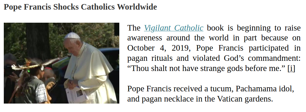 Pope Francis pushing for pagan worship